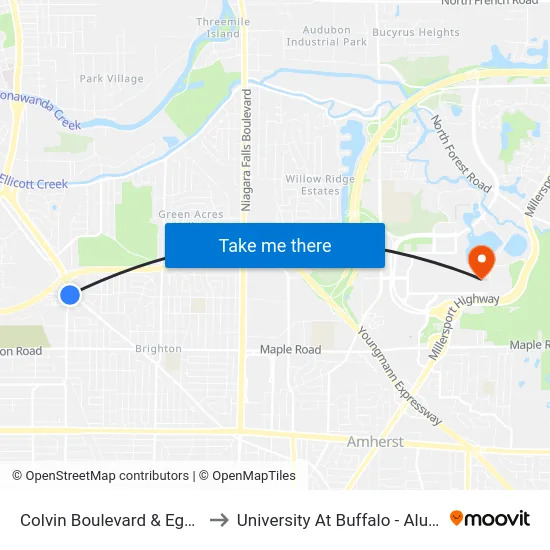 Colvin Boulevard & Eggert Road to University At Buffalo - Alumni Arena map