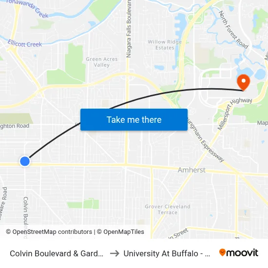 Colvin Boulevard & Gardenwood Lane to University At Buffalo - Alumni Arena map