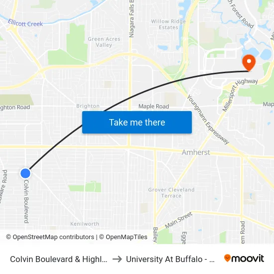 Colvin Boulevard & Highland Parkway to University At Buffalo - Alumni Arena map