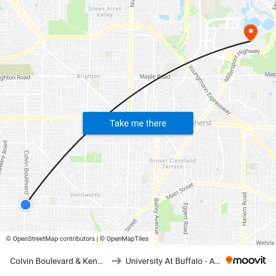 Colvin Boulevard & Kenmore Avenue to University At Buffalo - Alumni Arena map