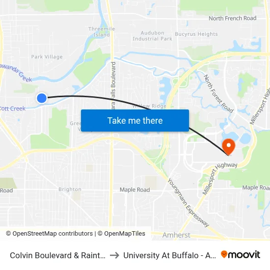 Colvin Boulevard & Raintree Parkway to University At Buffalo - Alumni Arena map