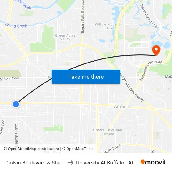 Colvin Boulevard & Sheridan Drive to University At Buffalo - Alumni Arena map