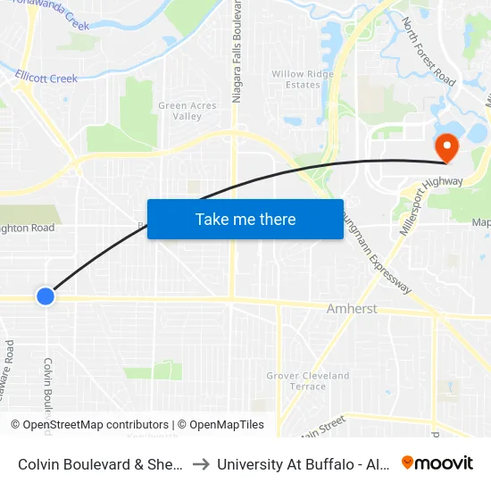 Colvin Boulevard & Sheridan Drive to University At Buffalo - Alumni Arena map