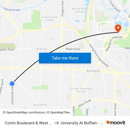 Colvin Boulevard & West Grimsby Road to University At Buffalo - Alumni Arena map
