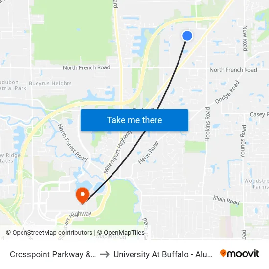 Crosspoint Parkway & M & T 2 to University At Buffalo - Alumni Arena map