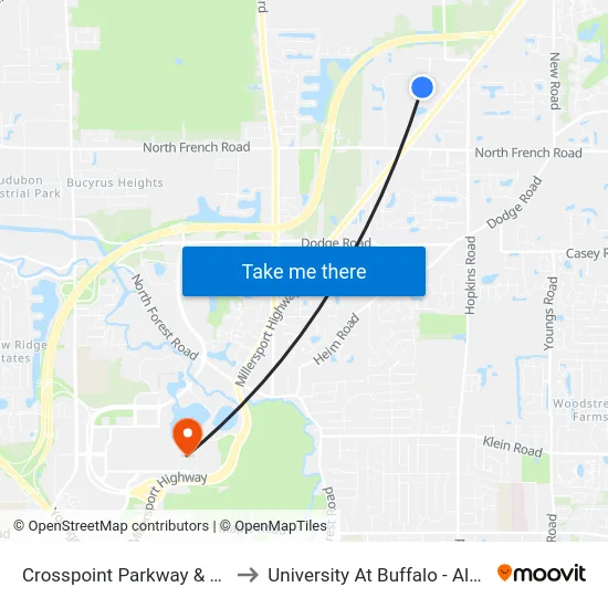 Crosspoint Parkway & M & T Rear to University At Buffalo - Alumni Arena map