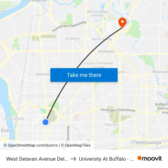 West Delavan Avenue Delaware Avenue to University At Buffalo - Alumni Arena map