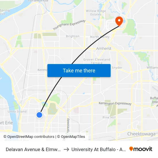 Delavan Avenue & Elmwood Avenue to University At Buffalo - Alumni Arena map