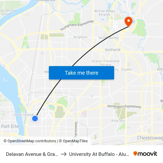 Delavan Avenue & Grant Street to University At Buffalo - Alumni Arena map