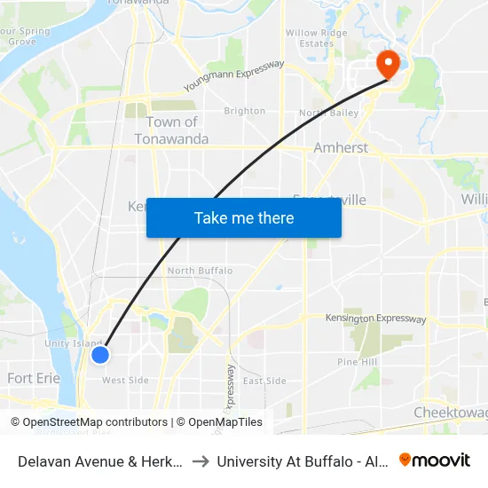 Delavan Avenue & Herkimer Street to University At Buffalo - Alumni Arena map