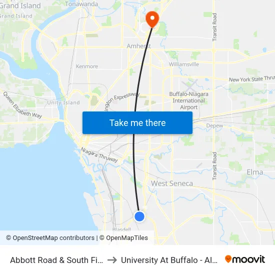 Abbott Road & South Fisher Road to University At Buffalo - Alumni Arena map