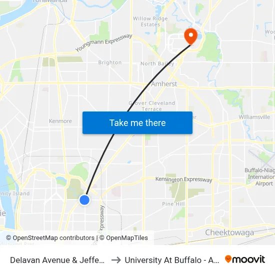 Delavan Avenue & Jefferson Avenue to University At Buffalo - Alumni Arena map