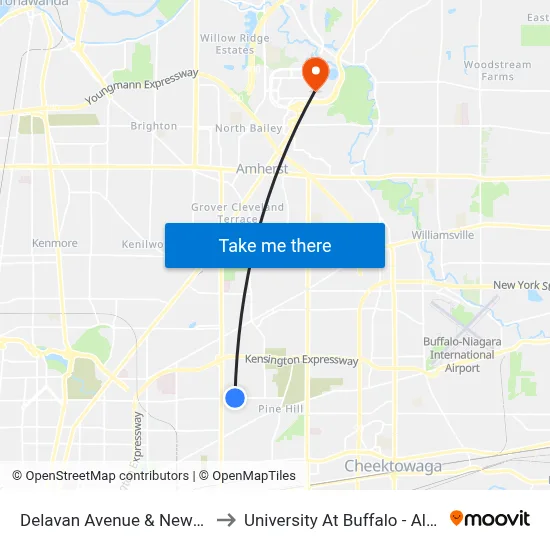 Delavan Avenue & Newburg Street to University At Buffalo - Alumni Arena map