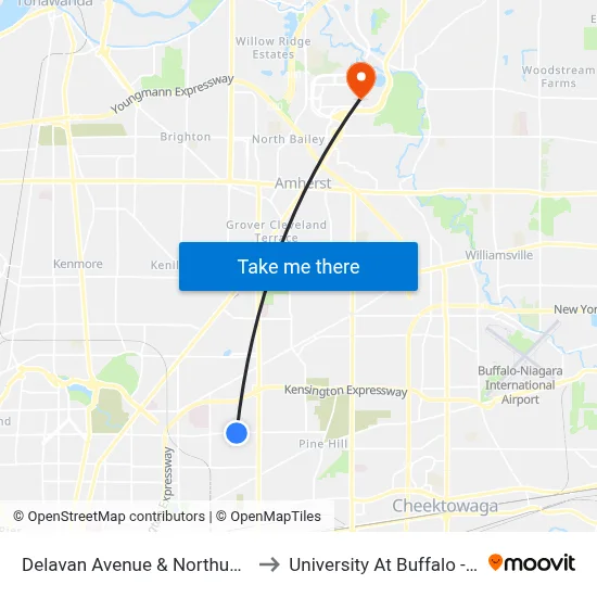 Delavan Avenue & Northumberland Avenue to University At Buffalo - Alumni Arena map