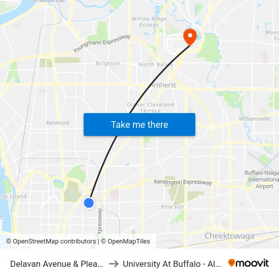 Delavan Avenue & Pleasant Place to University At Buffalo - Alumni Arena map