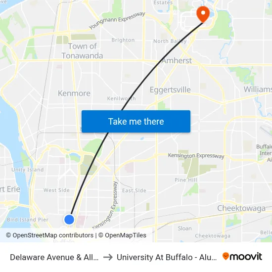 Delaware Avenue & Allen Street to University At Buffalo - Alumni Arena map