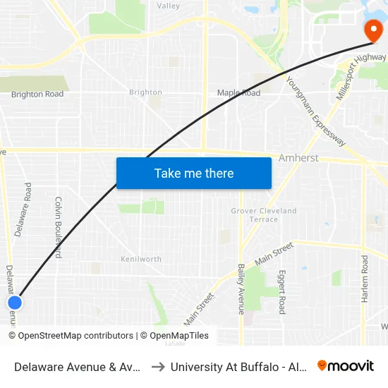Delaware Avenue & Avery Avenue to University At Buffalo - Alumni Arena map