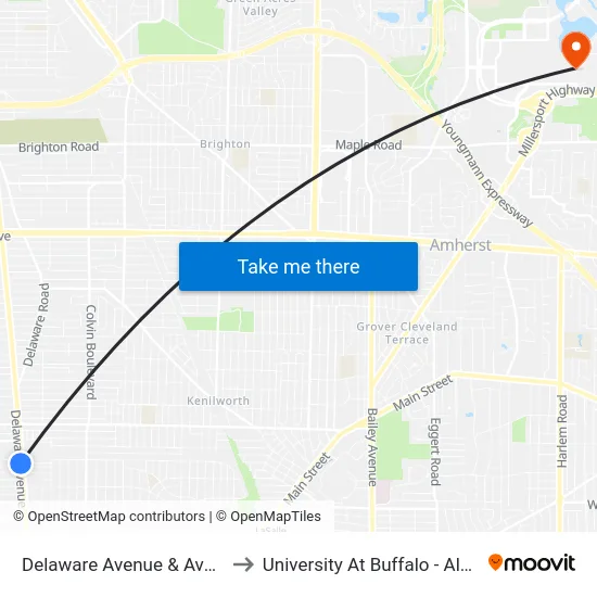 Delaware Avenue & Avery Avenue to University At Buffalo - Alumni Arena map