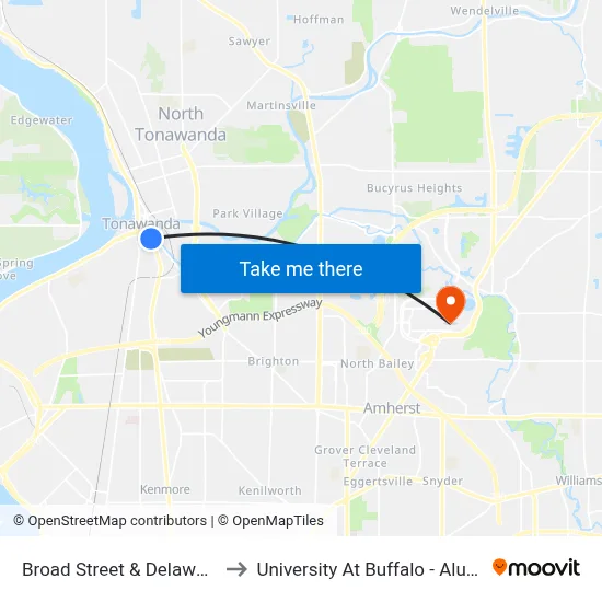 Broad Street & Delaware Street to University At Buffalo - Alumni Arena map