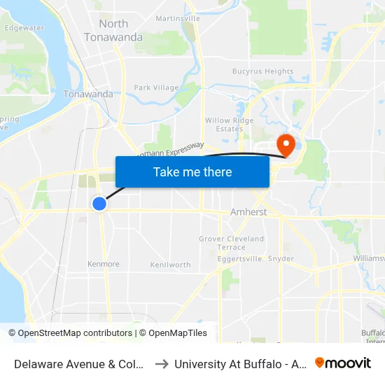 Delaware Avenue & Colonial Avenue to University At Buffalo - Alumni Arena map