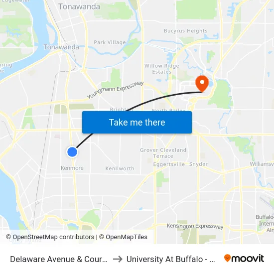 Delaware Avenue & Courier Boulevard to University At Buffalo - Alumni Arena map