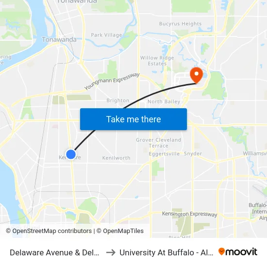 Delaware Avenue & Delaware Road to University At Buffalo - Alumni Arena map