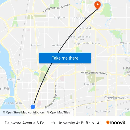 Delaware Avenue & Edward Street to University At Buffalo - Alumni Arena map