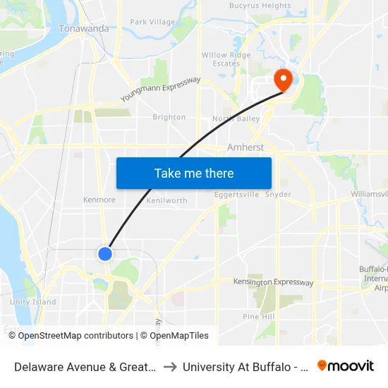 Delaware Avenue & Great Arrow Avenue to University At Buffalo - Alumni Arena map