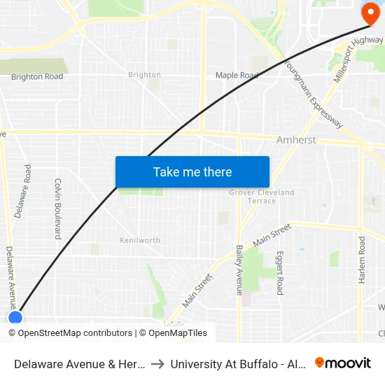 Delaware Avenue & Hertel Avenue to University At Buffalo - Alumni Arena map