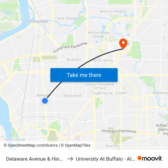 Delaware Avenue & Hinman Avenue to University At Buffalo - Alumni Arena map