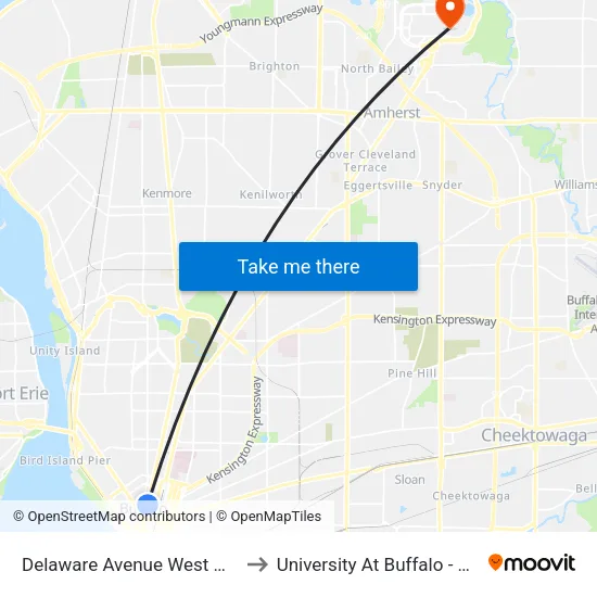 Delaware Avenue & West Huron Street to University At Buffalo - Alumni Arena map