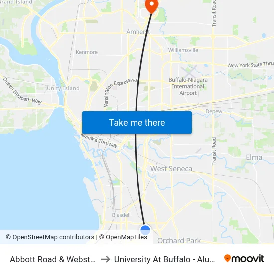 Abbott Road & Webster Road to University At Buffalo - Alumni Arena map