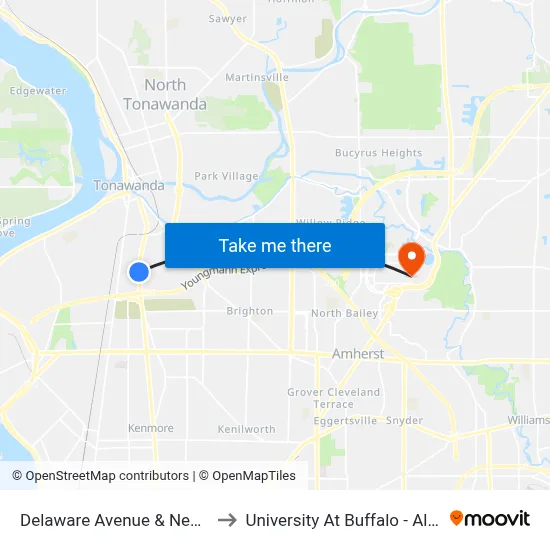 Delaware Avenue & Newell Avenue to University At Buffalo - Alumni Arena map