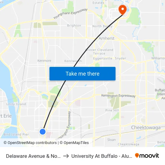Delaware Avenue & North Street to University At Buffalo - Alumni Arena map