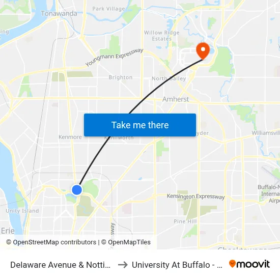 Delaware Avenue & Nottingham Terrace to University At Buffalo - Alumni Arena map