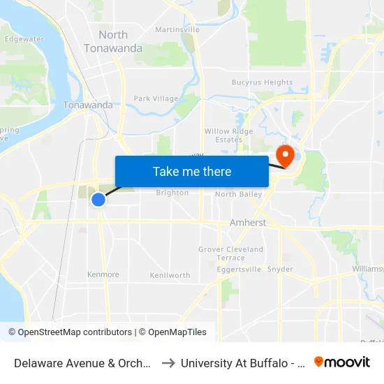 Delaware Avenue & Orchard Loop Static to University At Buffalo - Alumni Arena map