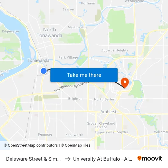 Delaware Street & Simson Street to University At Buffalo - Alumni Arena map