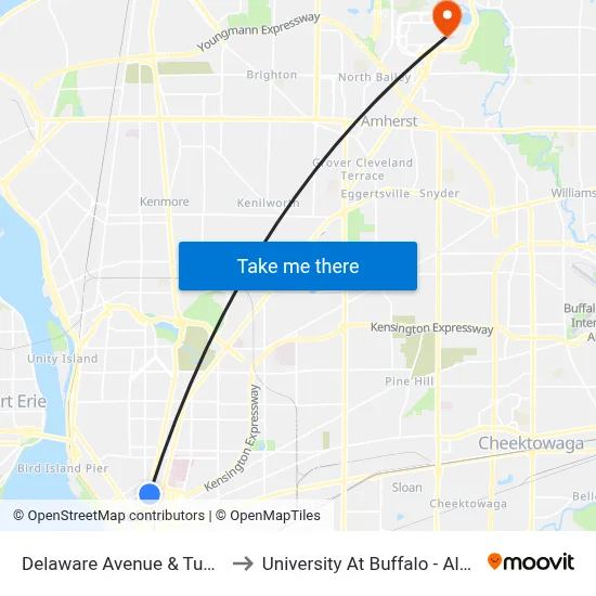 Delaware Avenue & Tupper Street to University At Buffalo - Alumni Arena map