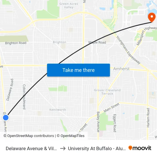 Delaware Avenue & Villa Avenue to University At Buffalo - Alumni Arena map