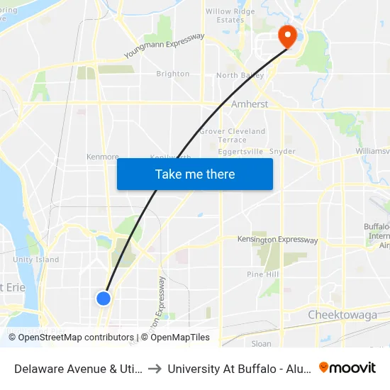 Delaware Avenue & Utica Street to University At Buffalo - Alumni Arena map