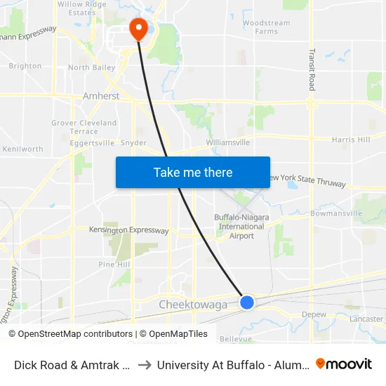 Dick Road & Amtrak Station to University At Buffalo - Alumni Arena map
