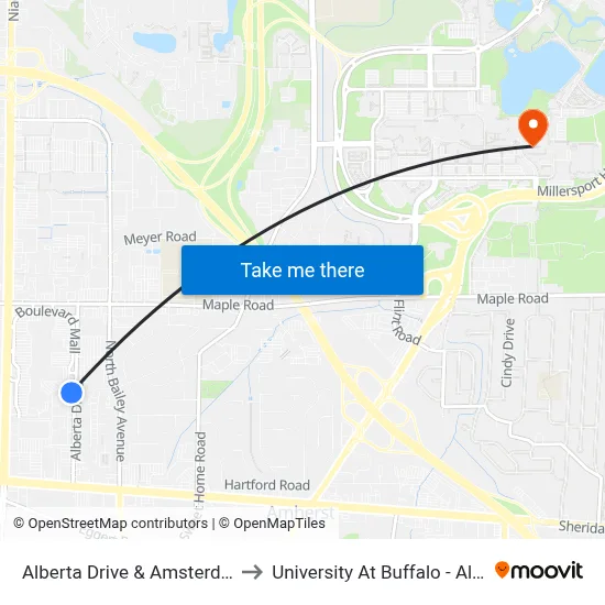 Alberta Drive & Amsterdam Avenue to University At Buffalo - Alumni Arena map