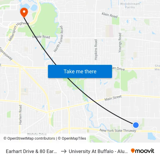 Earhart Drive & 80 Earhart Drive to University At Buffalo - Alumni Arena map