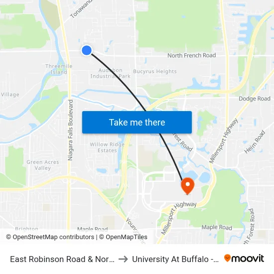 East Robinson Road & Northwood Medical to University At Buffalo - Alumni Arena map