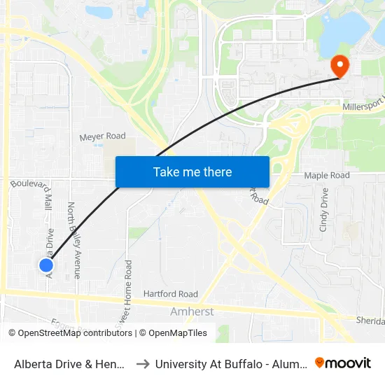Alberta Drive & Henel Road to University At Buffalo - Alumni Arena map