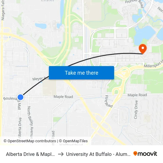 Alberta Drive & Maple Road to University At Buffalo - Alumni Arena map