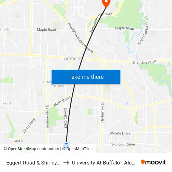 Eggert Road & Shirley Avenue to University At Buffalo - Alumni Arena map