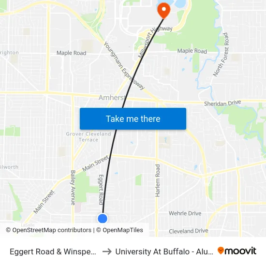 Eggert Road & Winspear Avenue to University At Buffalo - Alumni Arena map