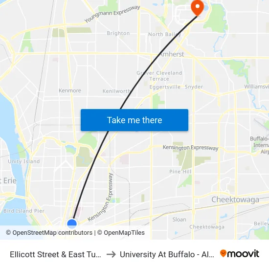 Ellicott Street & East Tupper Street to University At Buffalo - Alumni Arena map