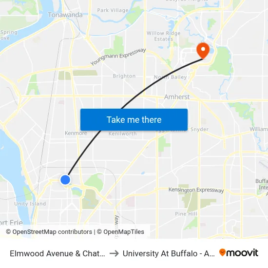 Elmwood Avenue & Chatham Avenue to University At Buffalo - Alumni Arena map